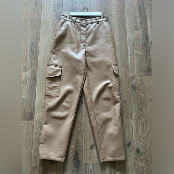 Camel Aritzia Wilfred Leather Modern Cargo Pants - Picture 1 of 5